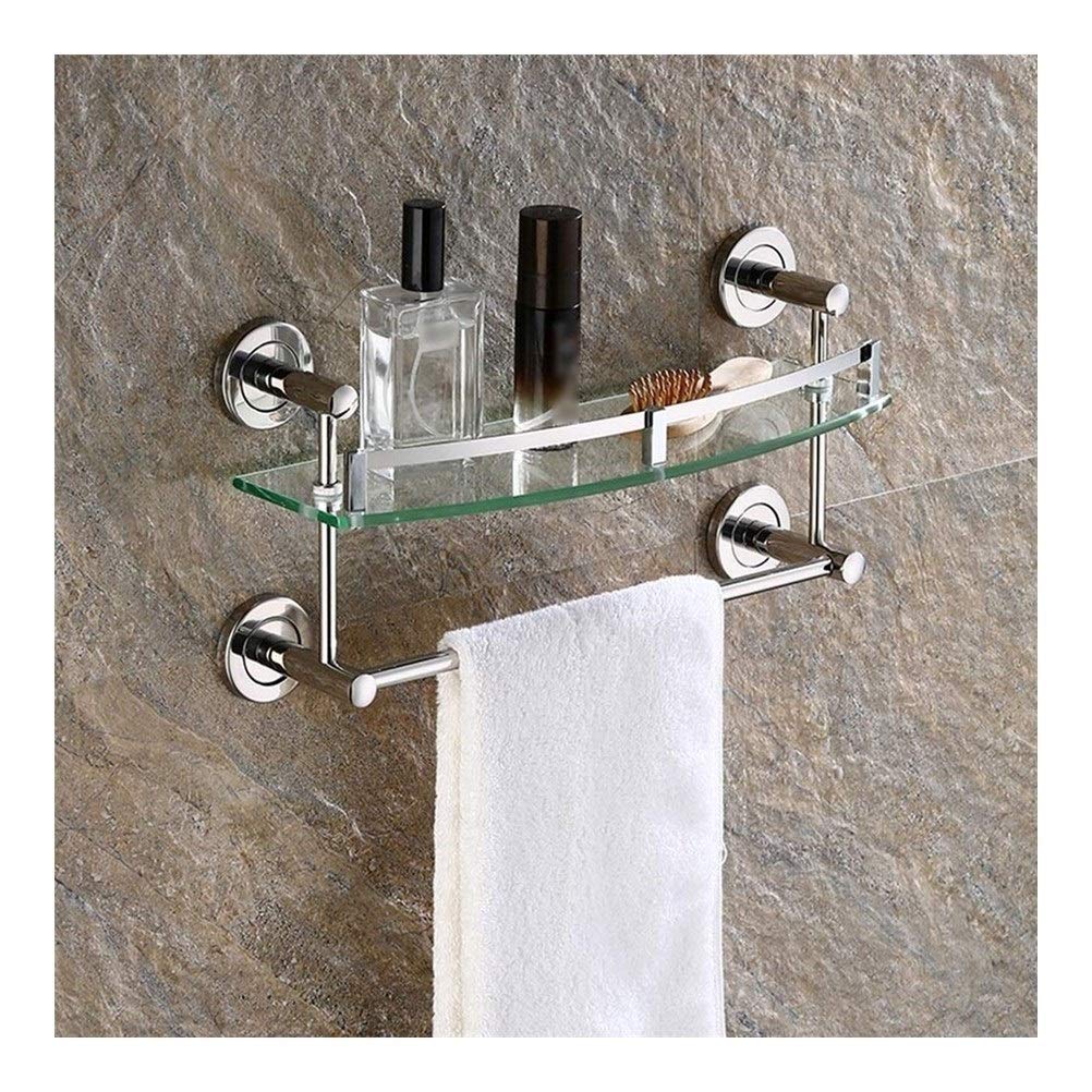 WDSOPK Bathroom Shelf Bathroom Corner Glass Shelf Floating Rack Wall-Mounted Storage Shelves With Towel Rail Drilling 30~50Cm 1~3 Tiers 1027,1 Tier-40cm (1 Tier 40cm)