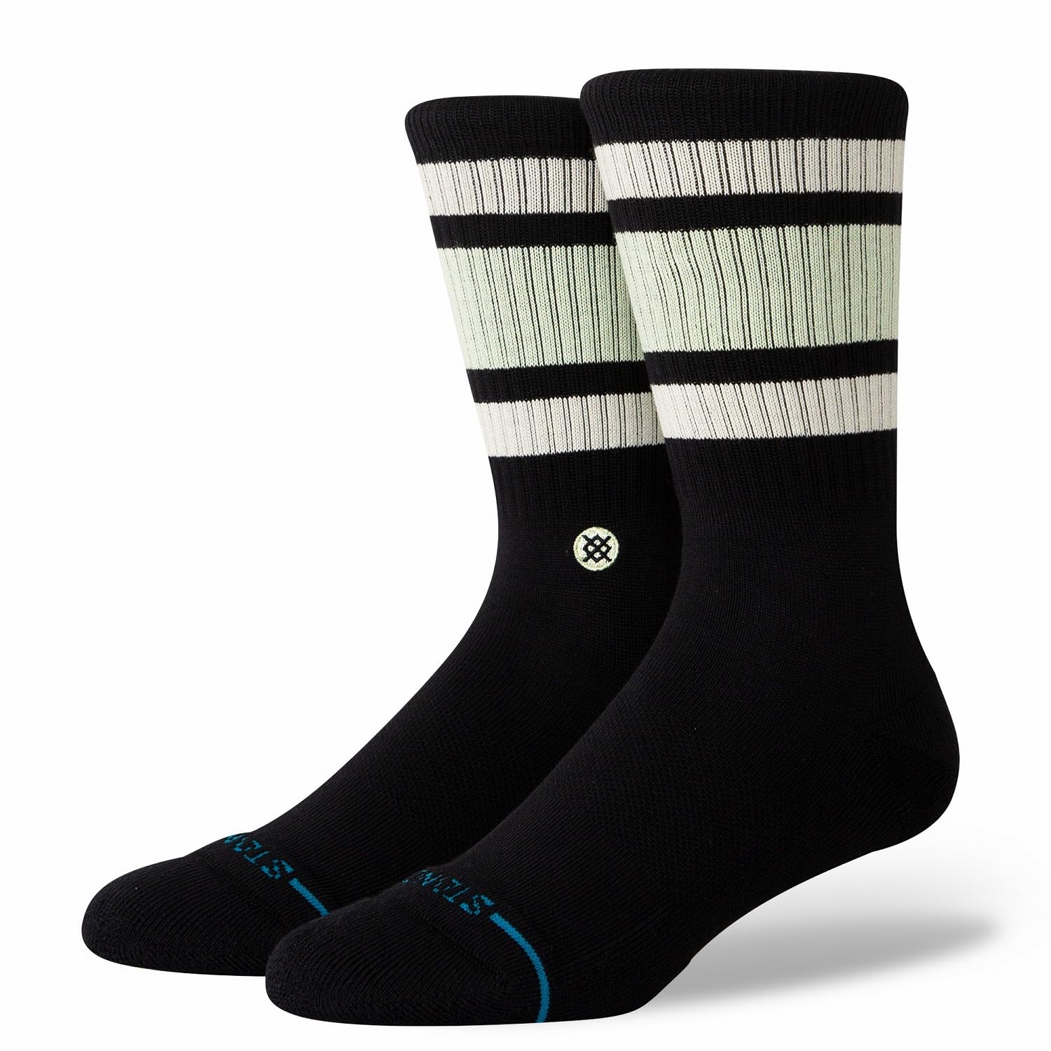 Stance Boyd Crew Socks Blue Black Striped Multi Calf Large