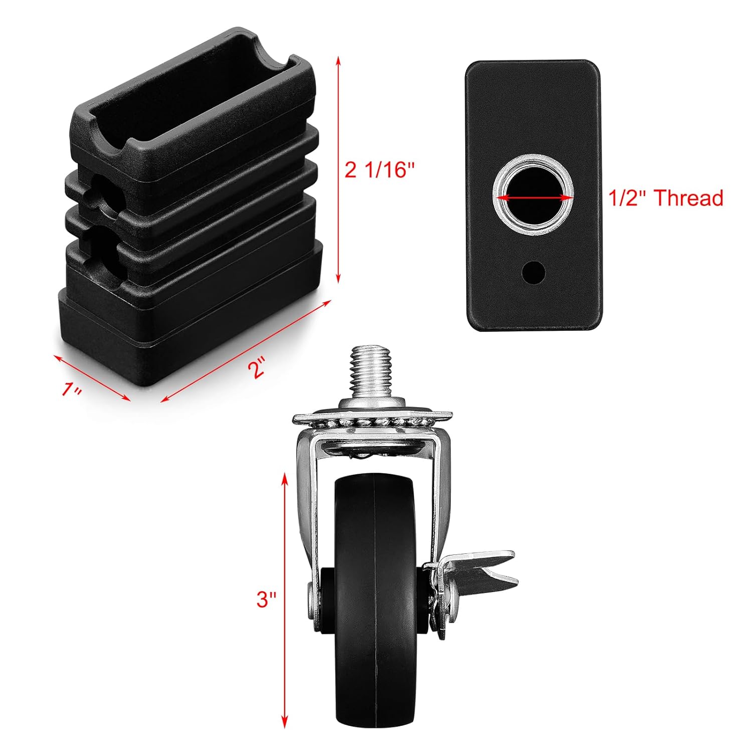 Caster Socket Wheels Replacement for Charbroil Caster Wheels G515-0082-W1 3" Locking Brakes Casters G408-0036-W1 1/2" Threaded Socket Insert Thermos Kenmore BBQ Replacement Stem Wheel 4Pack