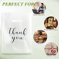 Vista 6 de Crtiin 100 piezas de bolsas de mercancía transparentes con texto "Thank You" y asas troqueladas, bolsas de plástico para camisetas, embalaje