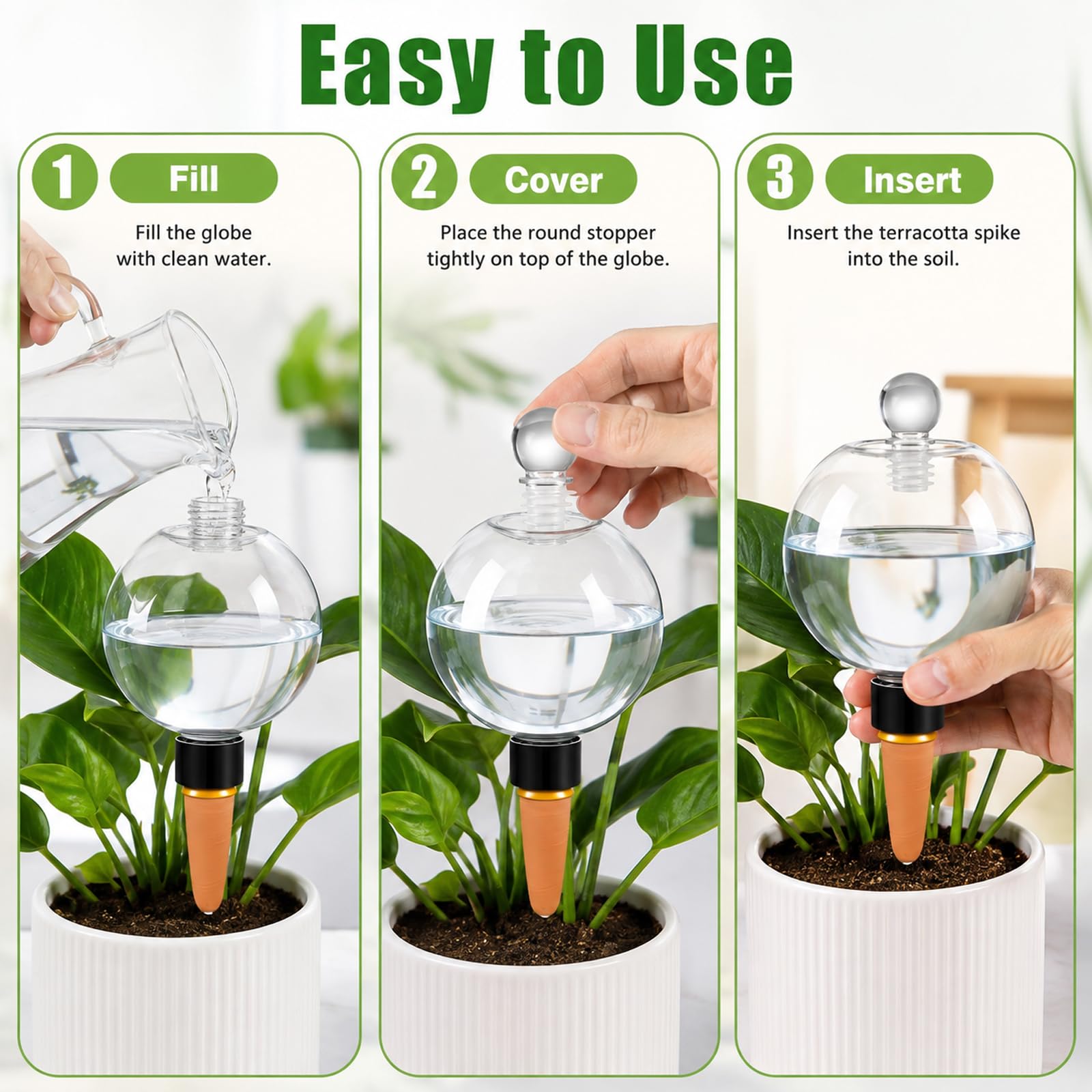 Lot de 4 globes d'arrosage automatique extra larges de 481,9 g – Ampoules d'eau en plastique, dispositifs d'arrosage des plantes intérieur/extérieur pour irrigation goutte à goutte automatique