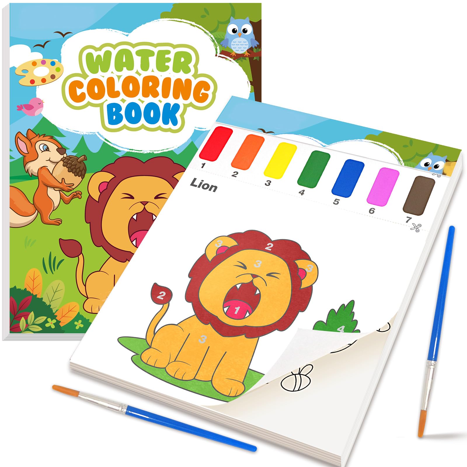 LIKYMO Painting by Numbers, Colouring Book, Water Painting Books for Kids 4-8, Arts and Crafts, Watercolor Painting Sets for Kids, Birthday Gifts Boys Girls (Green Animals A)