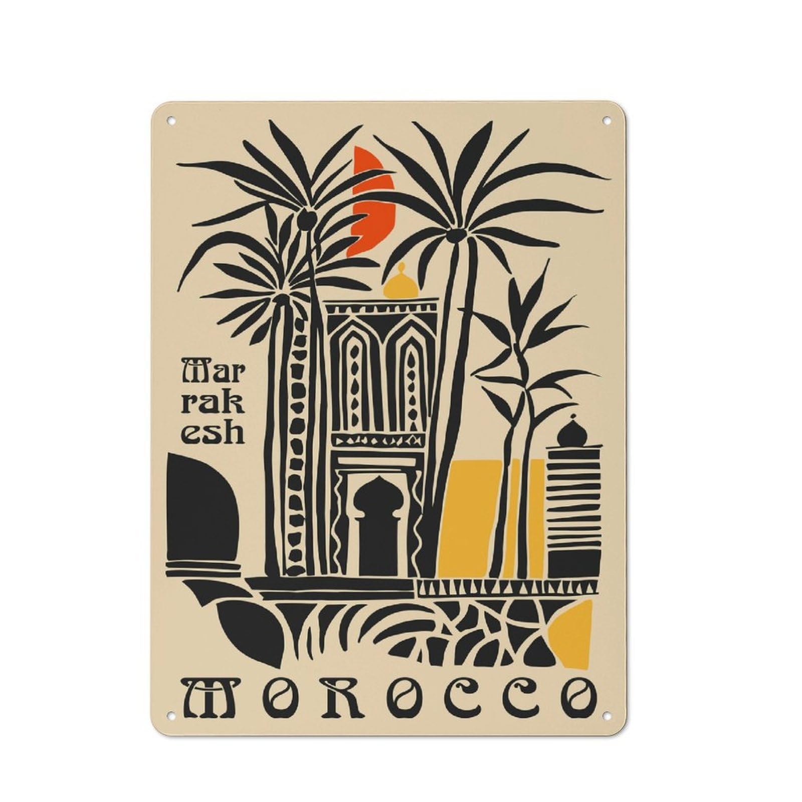 Junmoney Style-7 Metal Wall Sign 40X30cm Featuring Marrakesh, Morocco Travel For Hallway Wall, For Vintage Wall Decor Fans, For Cafés, Pubs And Restaurants