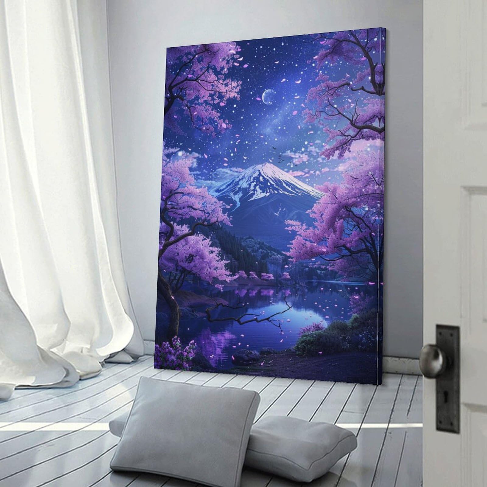 Amazon.co.jp: 絵画 富士山の夜桜が美しい景色インテリア 絵画 魅力的