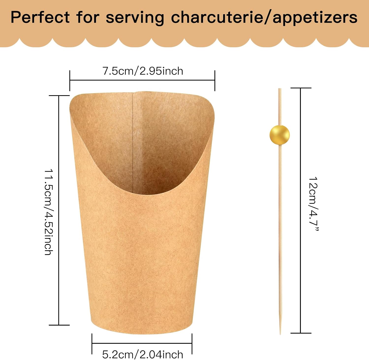 ASTARON 30 Disposable Charcuterie Cups with Sticks, French Fry Holder Snack Cups for Cocktail Party 12 oz Paper Appetizer Cups with 100 Skewers Toothpicks for Party Supplies