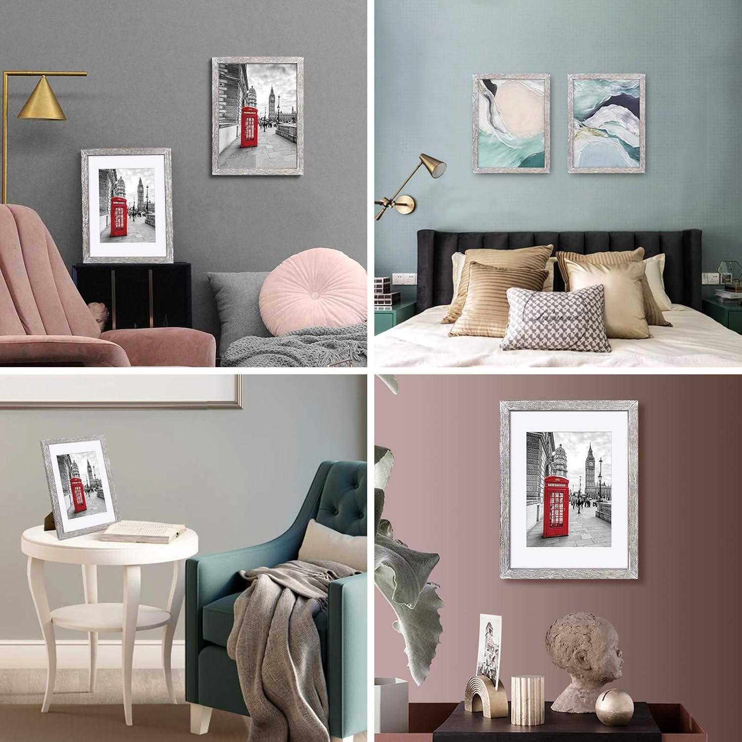 9x12 White Picture Frames Solid Wood Rustic White Display Pictures 6x8 or 5x7 with Mat or 9x12 without Mat - Farmhouse Distressed Photo Frame for Art with 2 Mats Wall Mounting,Table Top - Set of 1