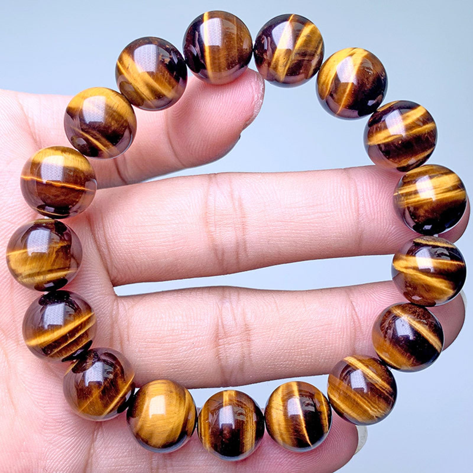 Feng Shui Schmuck, Gelbes Tigerauge-Kristallarmband der Güteklasse 7A, Chakra-Heilperlenarmband, Stretch-Armband aus natürlichen Edelsteinen für Damen und Herren,18mm