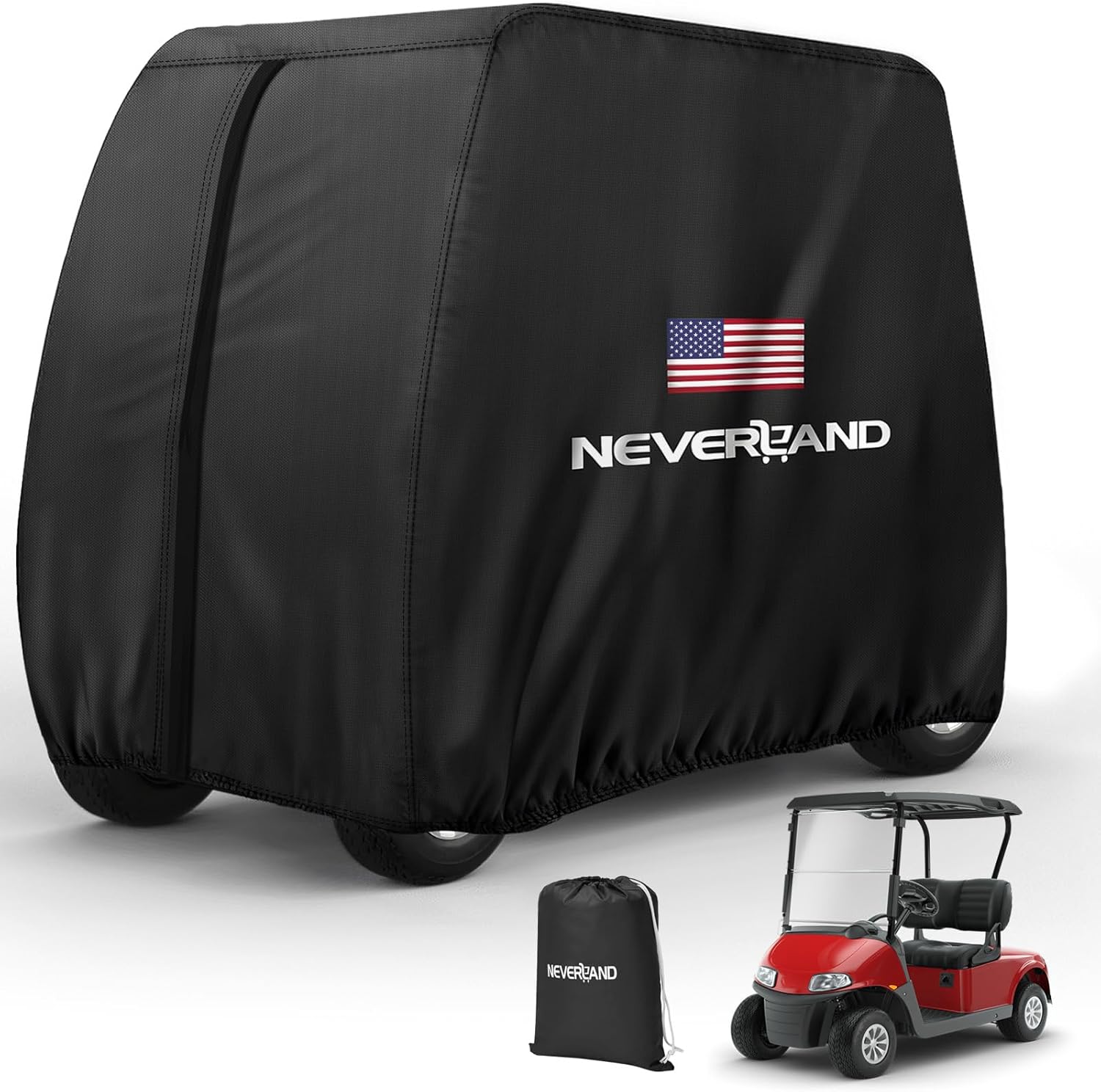 NEVERLAND Golf Cart Cover 4 Passenger - 420D Waterproof Golf Cart Covers Extended Roof Compatible with EZ GO Club Car Yamaha Golf Carts, Outdoor Dustproof 4 Seat Club Car Cover (Up to 112 Inch)