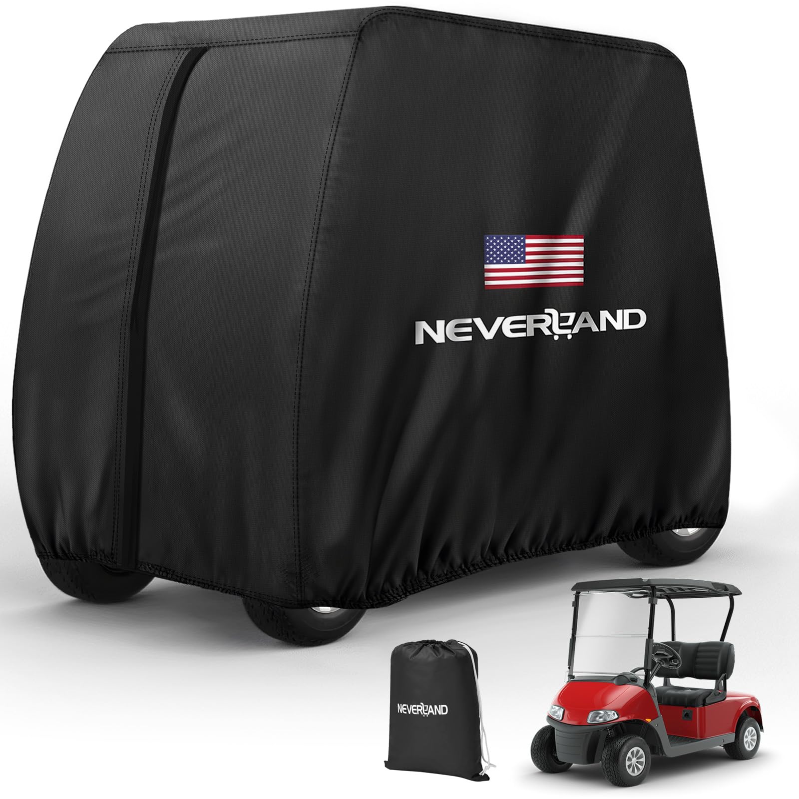 NEVERLAND Copertura per carrello da golf per 4 passeggeri, 420D, impermeabile, copertura per carrello da golf, copertura estesa compatibile con auto da golf Yamaha EZ GO, copertura antipolvere per