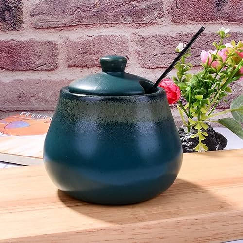 Miniatura 9 de Azucarero con tapa y cucharas, recipientes de porcelana para sal de azúcar, tazón de especias con tapa y cuchara (blanco)