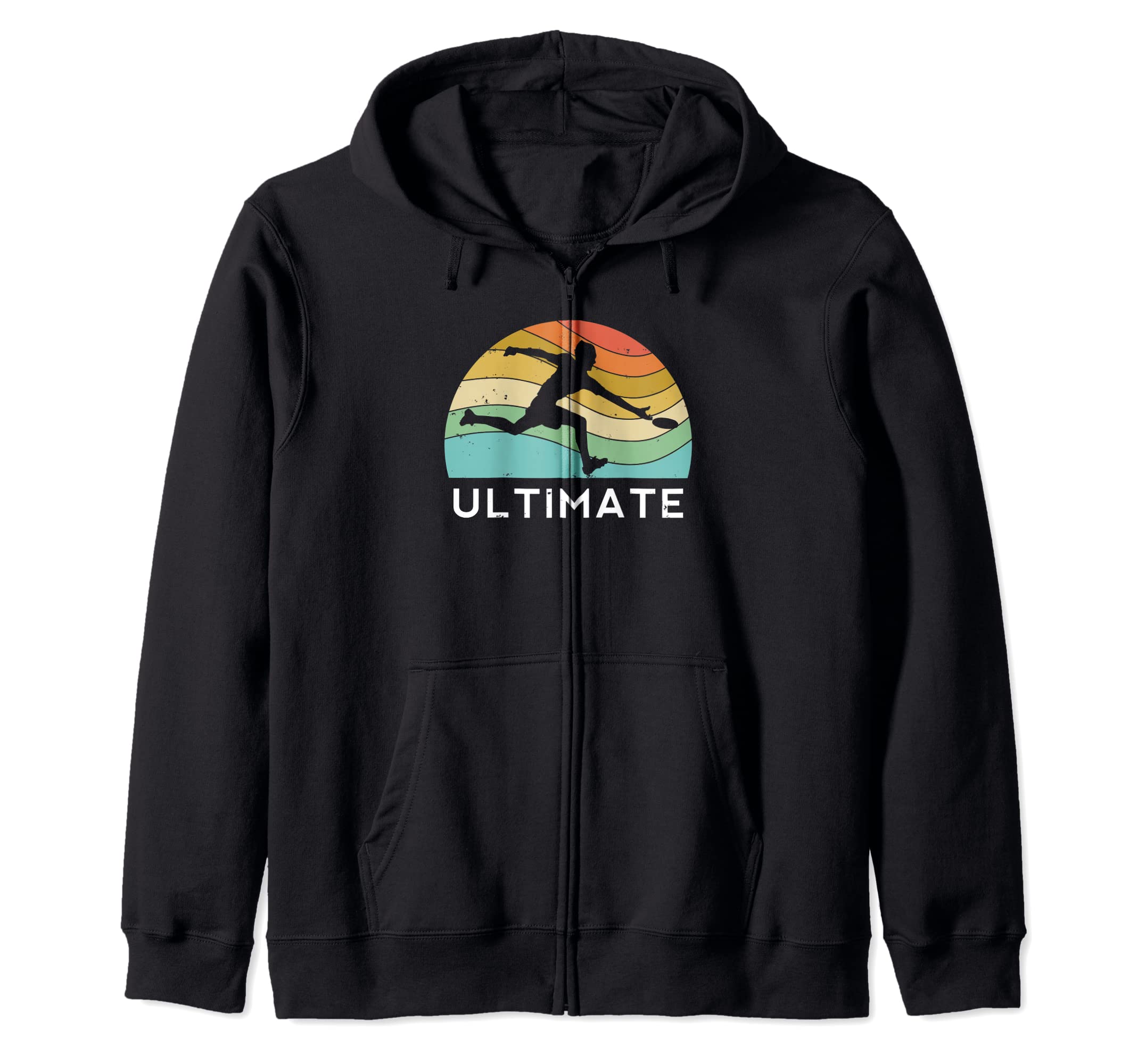 Ultimate Frisbee Retro Player Men Women Flying Disc Throwing Zip Hoodie, Black