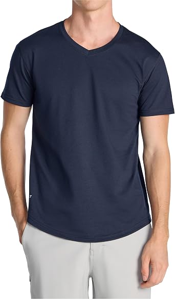 BYLT Mens Drop-Cut V-Neck Plain Tshirts for Men Soft Polyester, Cotton, Spandex Moisture Wicking, Wrinkle Resistant