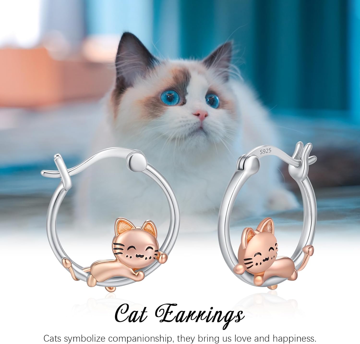 925 Sterling Silver Cat Earrings Cute Animal Kitten Stud Earrings cat Jewelry Gifts for Women Girls Hypoallergenic Earrings for Sensitive Ears - Image 7