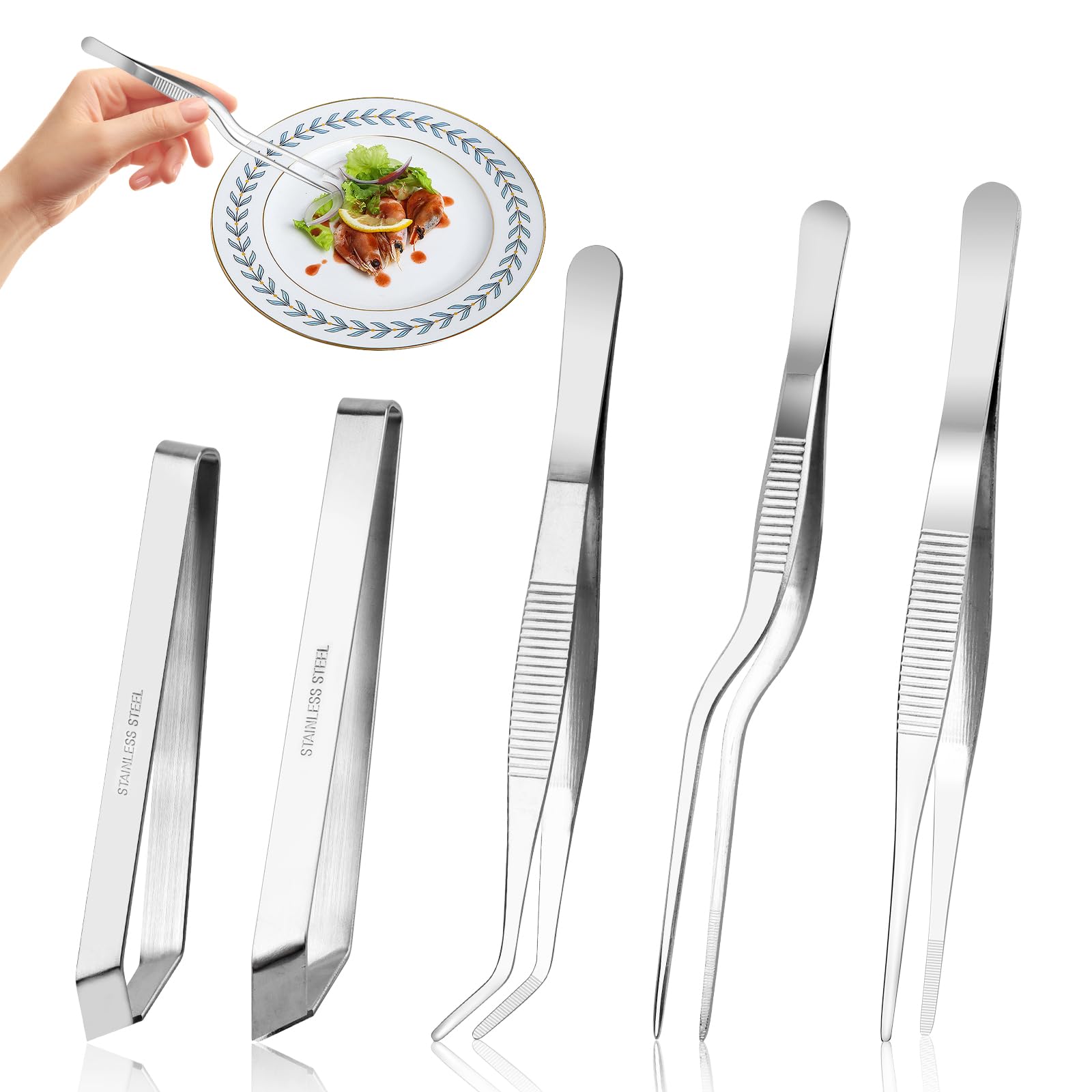 5 Pinzette In Acciaio Inox Per Cucina: Set Per Lische Di Pesce, Carne E Uso Alimentare, Multiuso E Durevoli