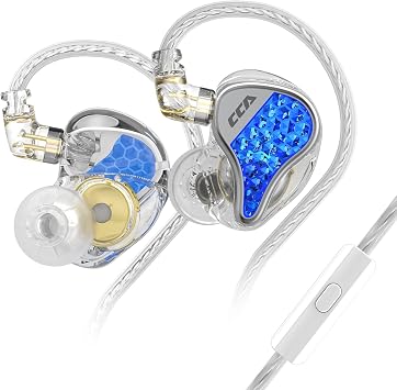 FEDAI CCA Lyra in Ear Monitor, 10MM Dynamic Driver in Ear Earphone IEM with Unique Diamond-Like Faceplate,Detachable Exchangeable 0.75mm 2pin Silver-Plated Cable, HD MicrophoneBlue, with Mic