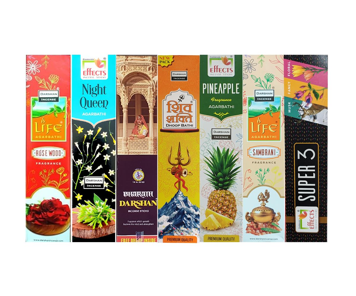 Darshan Incense - Assorted Combo Incense Sticks Agarbatti Box Pack of 7