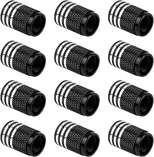 SUNERLORY Pack of 12 Valve Stem Caps, Aluminium Alloy, Black Valve Stem Cap, Bicycle, Car, Universal, Car Tyre Covers (Black)