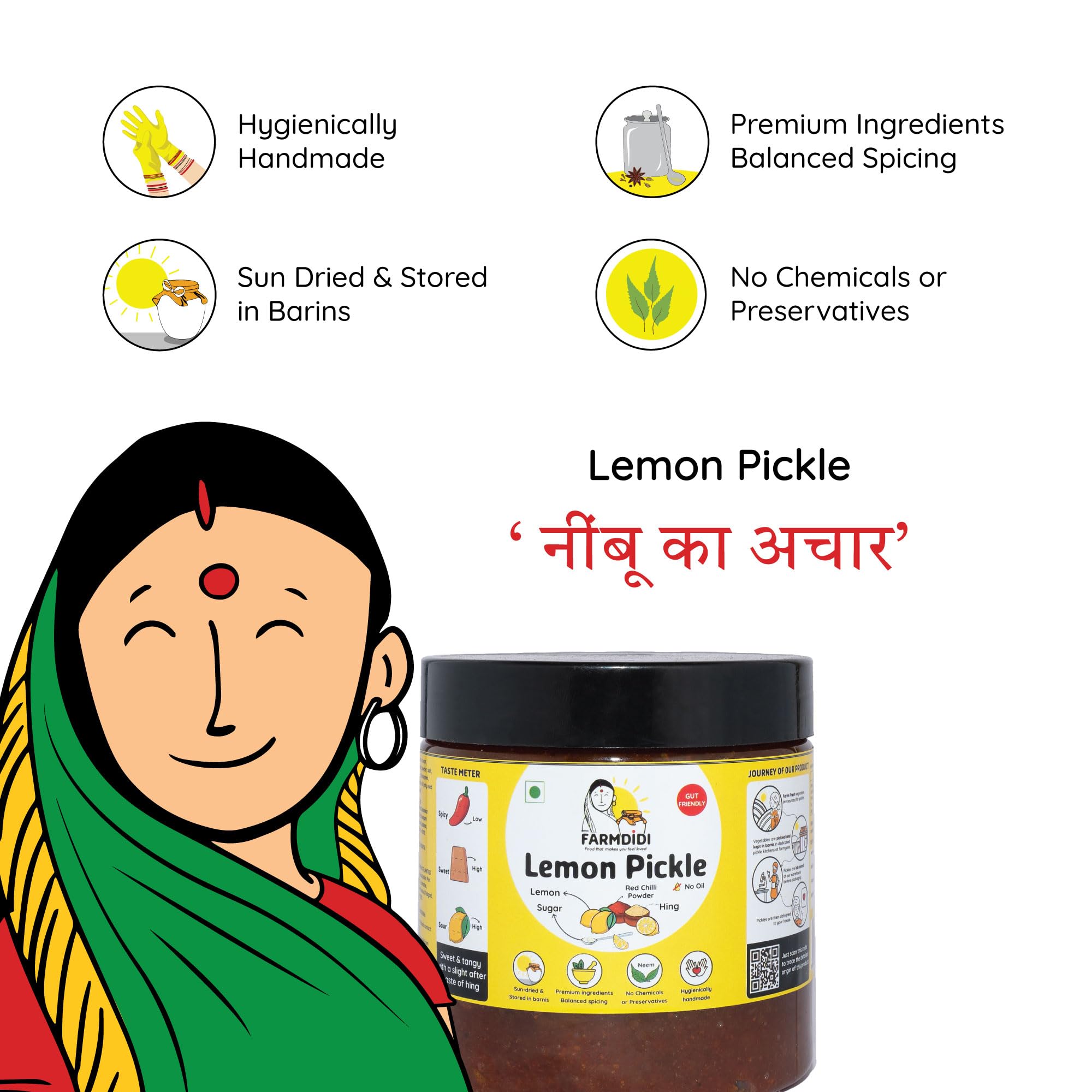 FarmDidi Khatta Meetha Crushed Lemon Pickle 325g in Fresh | Homemade Oil-Free Nimbu ka Achar with No Onion or Garlic | Traditional Lemon Chunda Style Sweet & Sour Pickle | Grandma’s Taste, Indian Homemade Achar - Image 2 thumbnail
