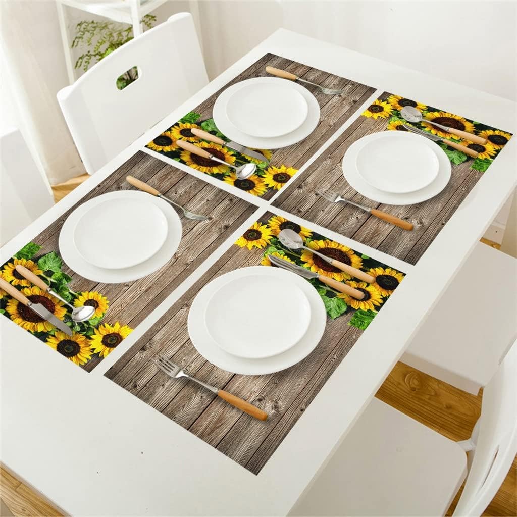 Sunflowers Rustic Pattern Table Mat Kitchen Decoration Placemat Table Napkin for Wedding Dining Accessories Table Mat (Color : D, Size : 6 PCS)