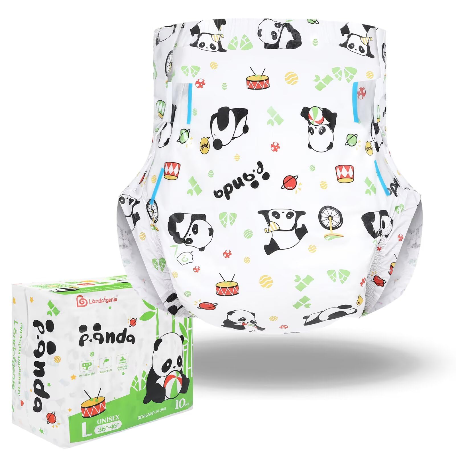 Pannolino Adulto Stampato Incontinenza Biancheria Intima Grandi Pannolini Da Notte Con Tabs 10 Pezzi Large 36"-46"