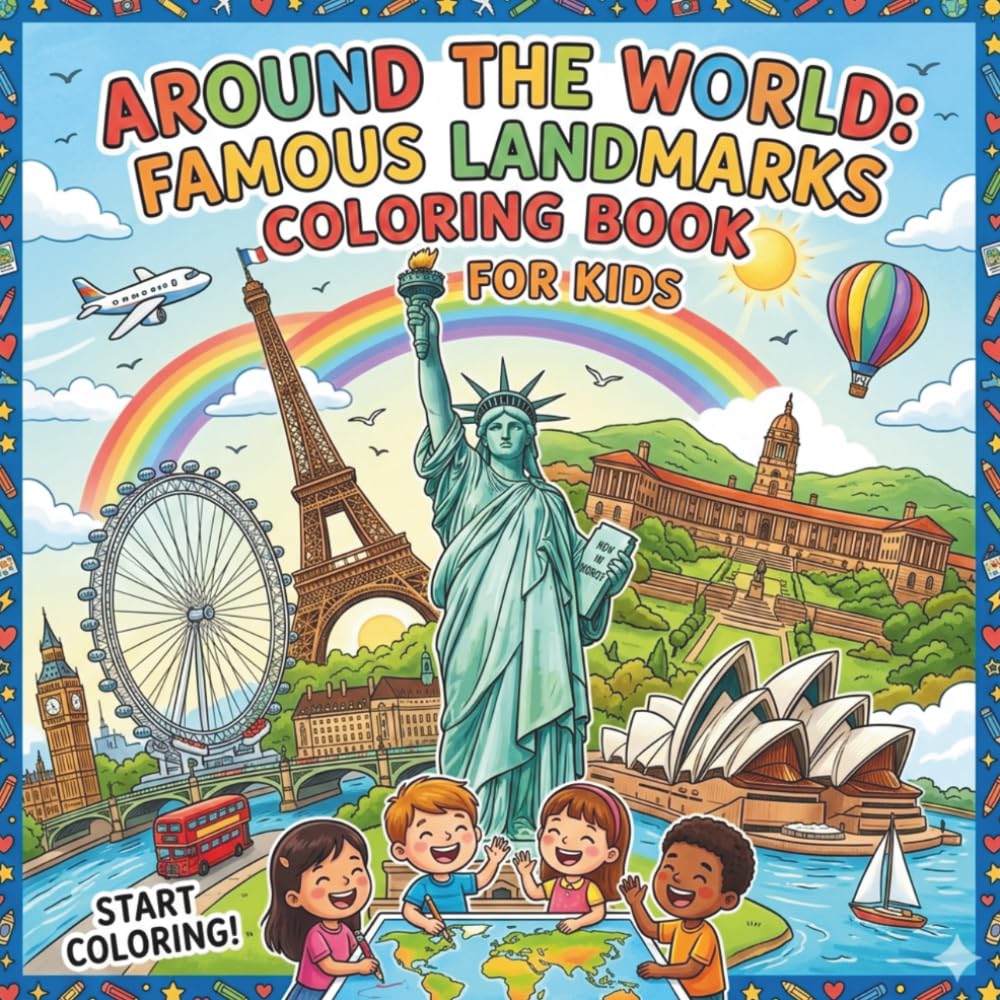Around the World: Famous Landmarks Coloring Book for Kids: SUBTITLE (Copy-Paste) An Artful Journey to the World’s Greatest Wonders: 33+ Intricate ... Relief, Mindfulness, and Global Discovery
