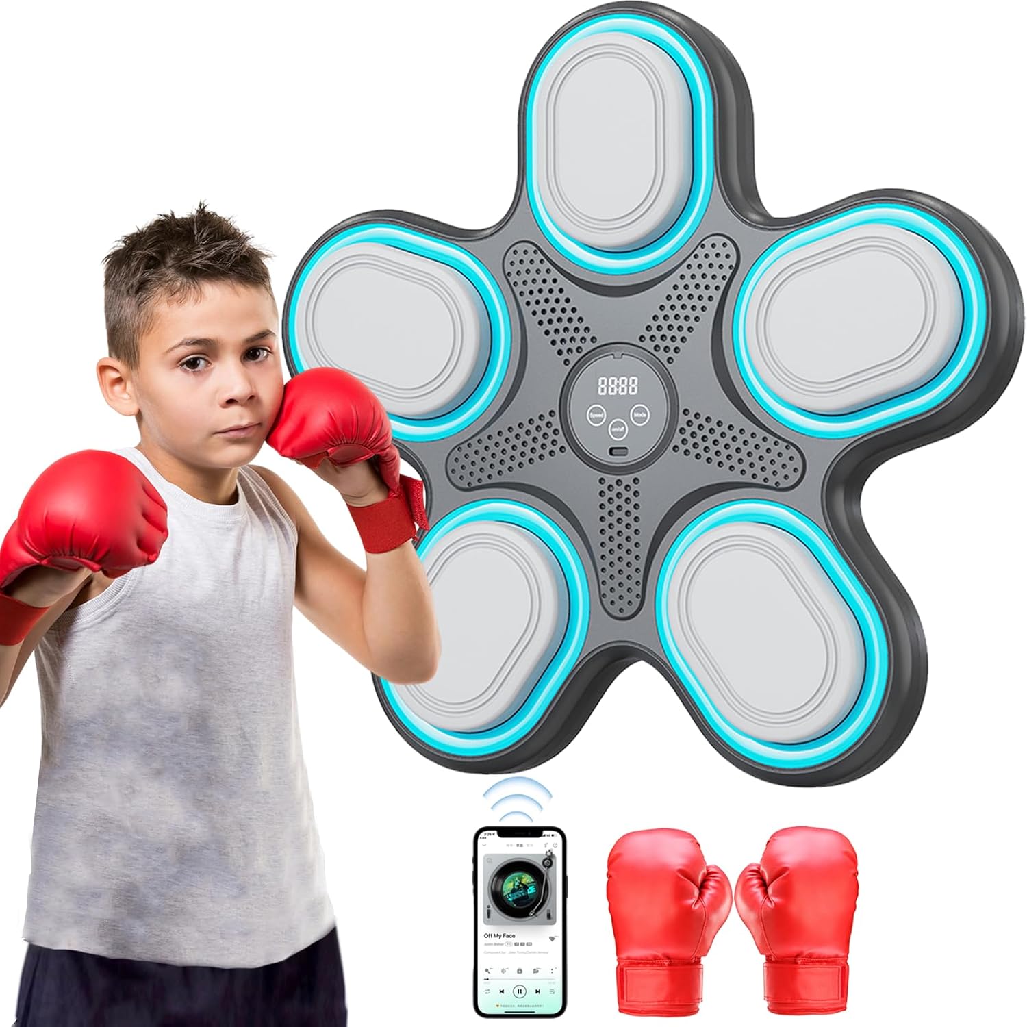 2025 Music Boxing Machine for Kids Ages 6-12+, Wall Mounted Smart Bluetooth Boxing Machine with Boxing Gloves, Electronic Boxing Target with 9 Modes&Speeds, Boxing Games for Home Workout