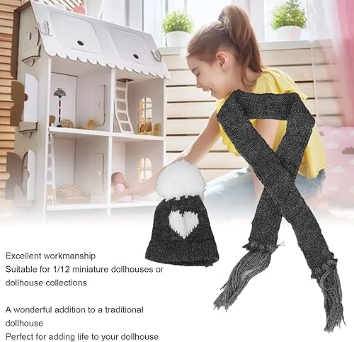 Miniatura 4 de 1/12 Sombrero de amor Bufanda Muñeca Invierno Muñeca Casa Accesorios Muñeca Muñeca Sombrero Bufanda