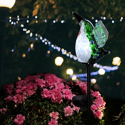 Miniatura 6 de Afirst Luces solares de colibrí para jardín, luces decorativas de vidrio soplado a mano, luces decorativas para caminos de jardín, impermeables,