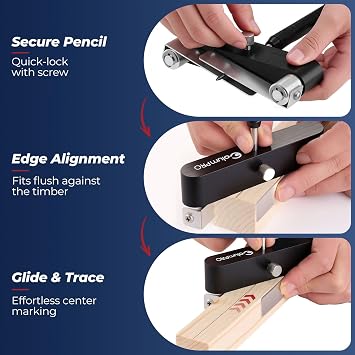 Centre Finder & Scribing Tool – One-Hand Wood Marking Gauge for Joinery & Carpentry, Precision Centre Line Tool for Timber up to 75mm