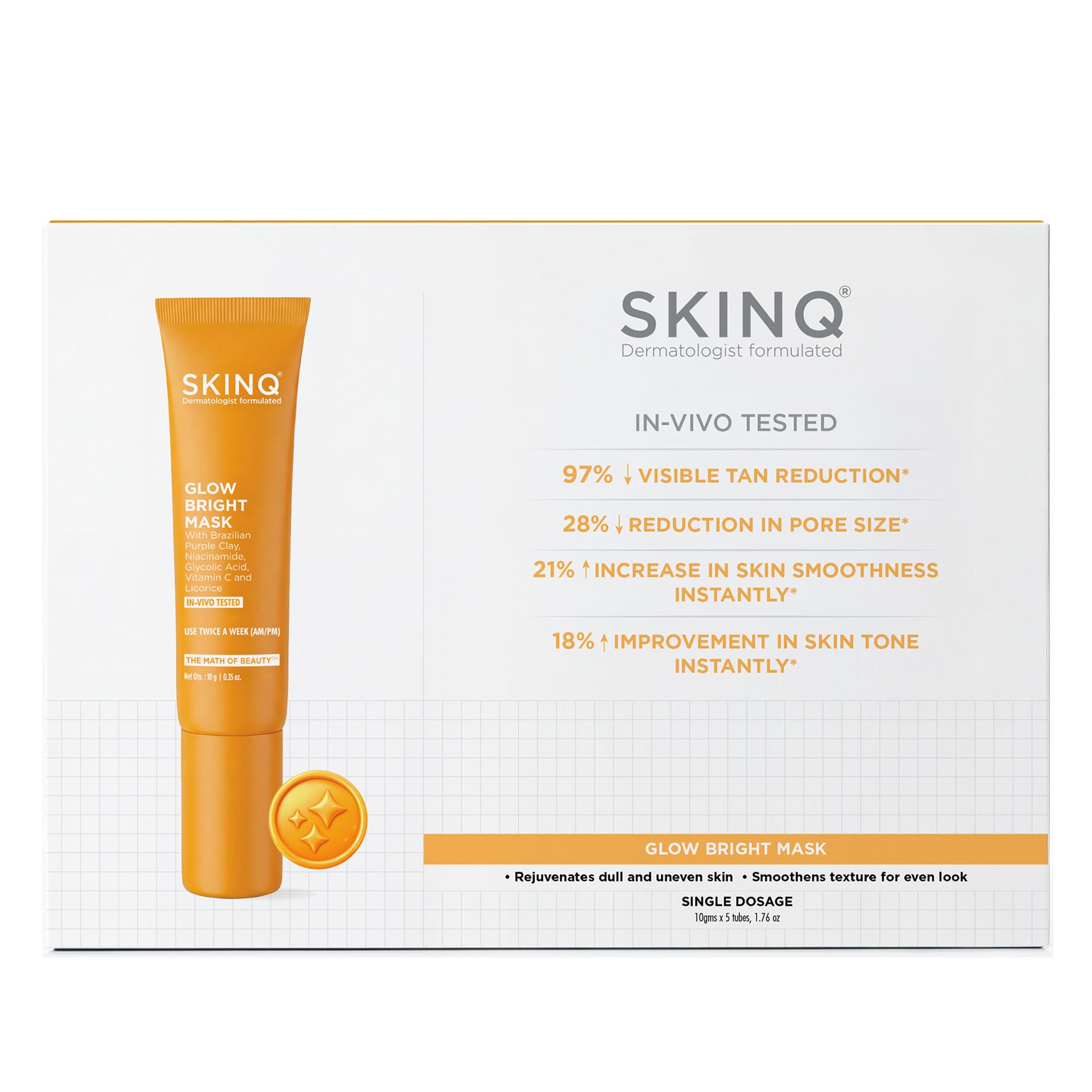 SkinQ Niacinamide & Vitamin C Glow Bright Face Mask | AHA Based Face Mask For Glowing Skin | Instant Glow in 15 Minutes | Reduces Surface Tan | Fights Pigmentation | All Skin Types | Women & Men (60g)