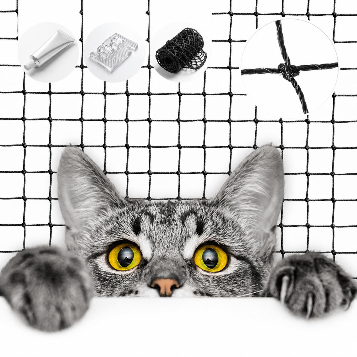 KONZEPT Red para gatos para balcón, 6 x 3 m, sin agujeros, con alambre reforzado, resistente a mordeduras y arañazos, resistente a la intemperie, 3 x 3 cm de ancho de malla, color negro