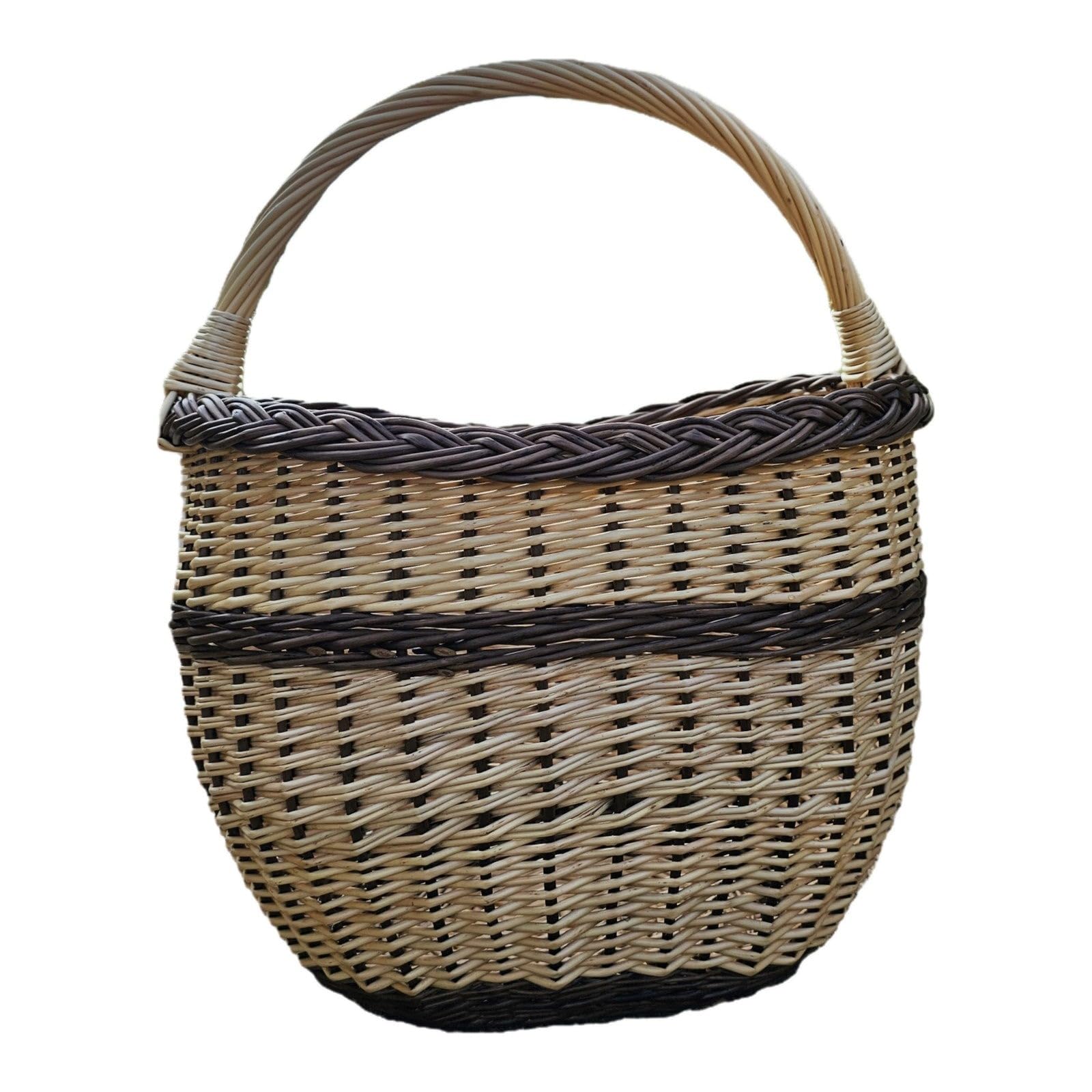 Cesta honda de mimbre con asa para recolectar setas, 30 cm, dorada y marrón