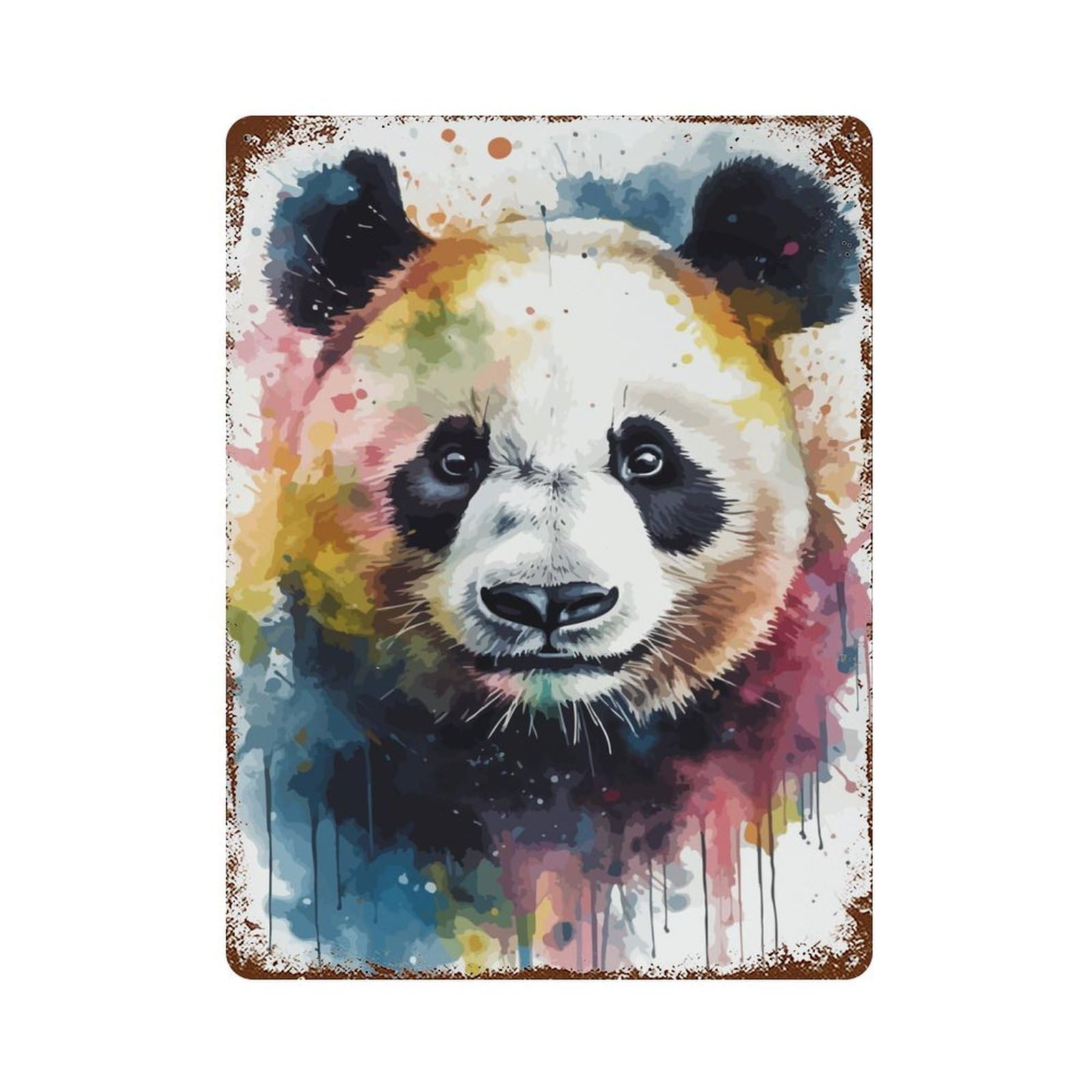 Panda Bear Head Watercolor Retro Metal Sign 15.7"x11.8", Vintage Wall Decor for Garage, Pub Or Kitchen
