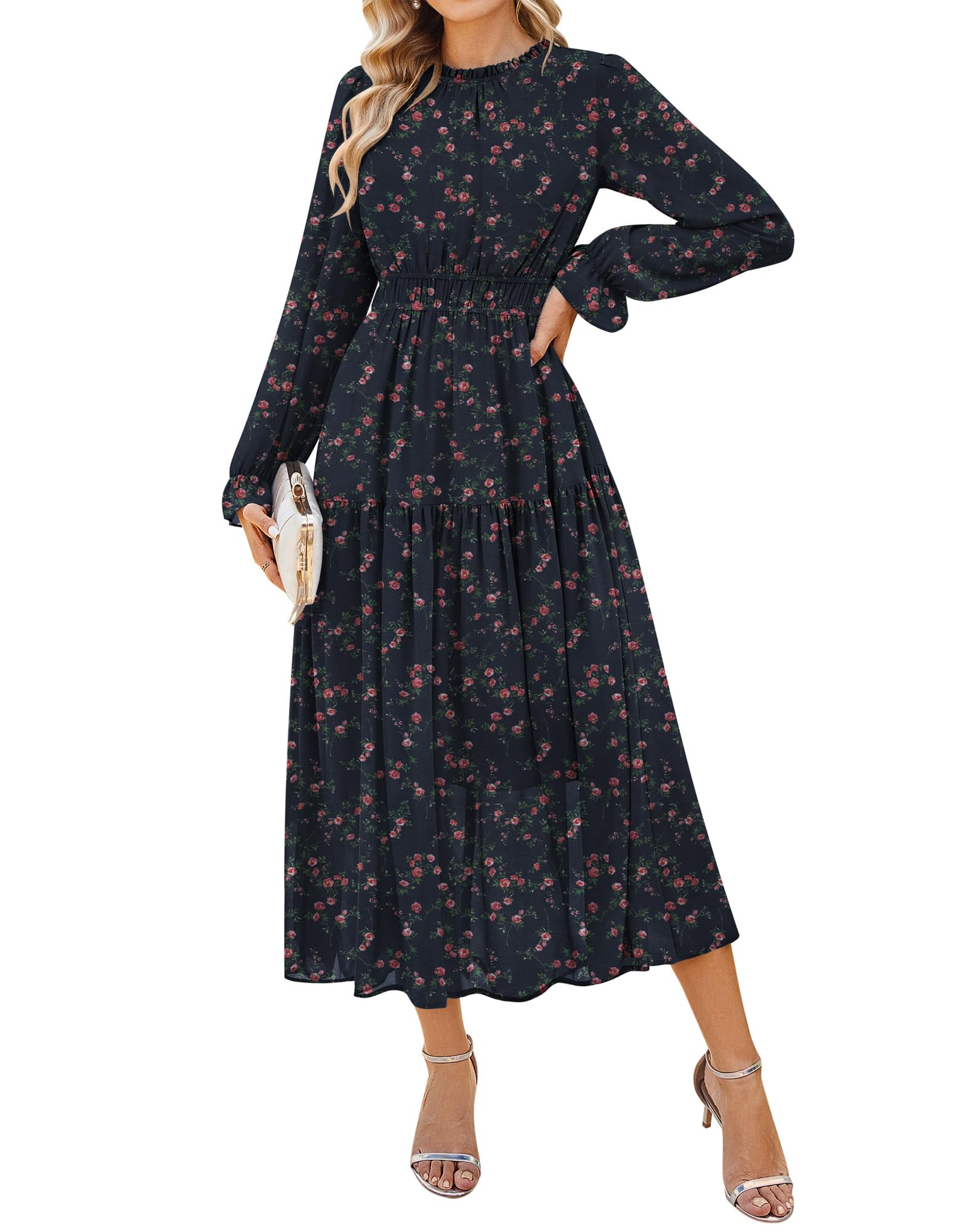 GRACE KARIN Women's Floral Long Sleeve Fall Wedding Guest Maxi Dress