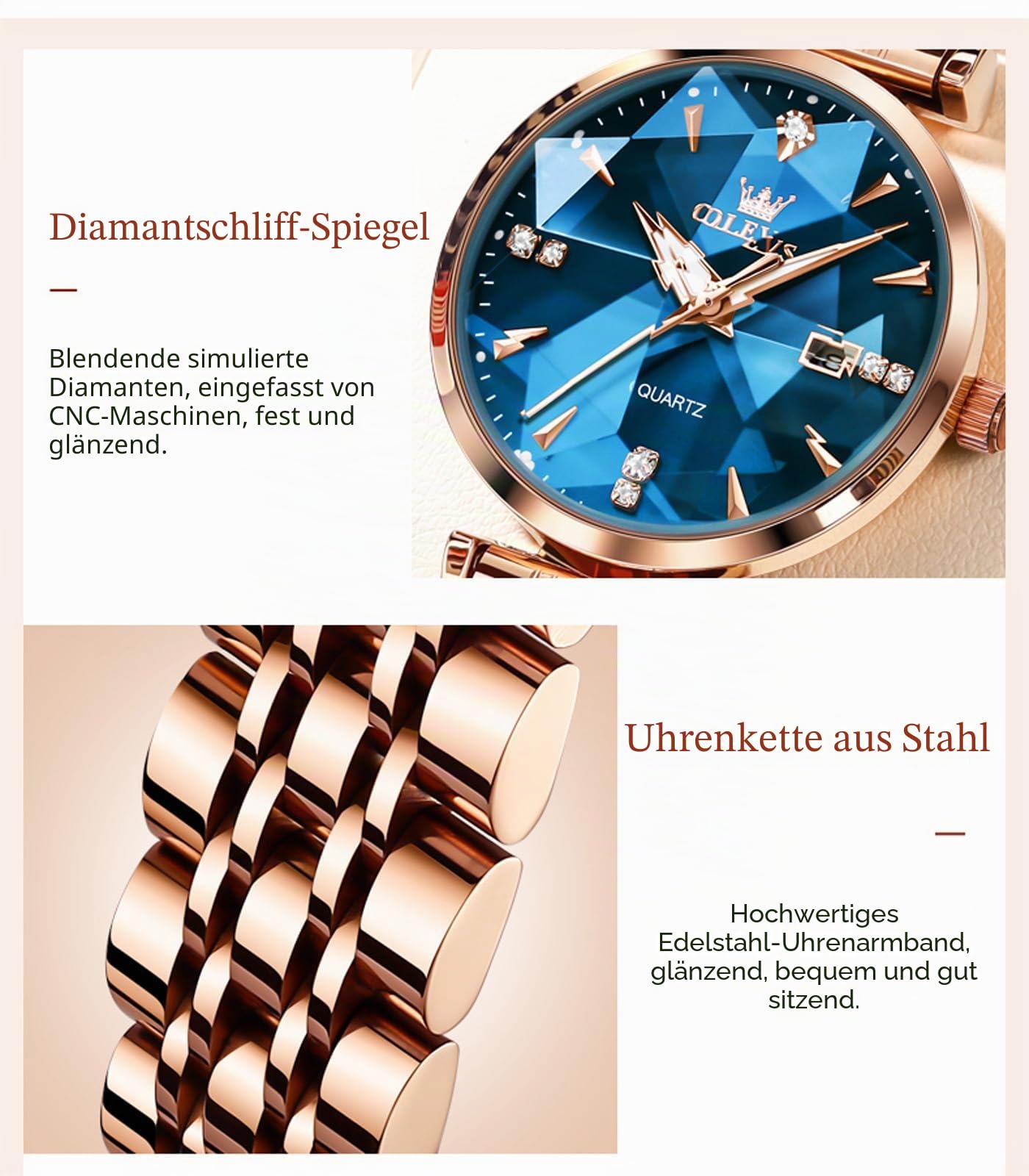 OLEVS Women's Watch Luxury Rose Gold Women Slim Thin Lightweight Watch Stainless Steel Mesh Watches