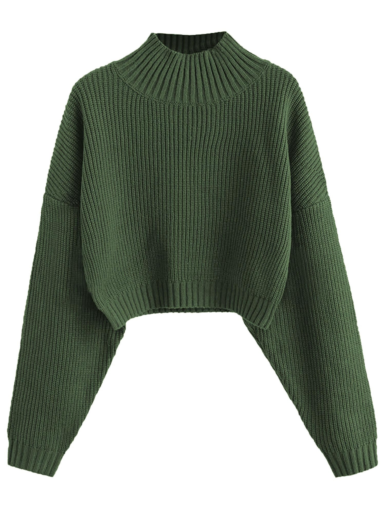 ZAFUL Women's Cropped Turtleneck Sweater Lantern Sleeve Ribbed Knit Pullover Sweater Jumper