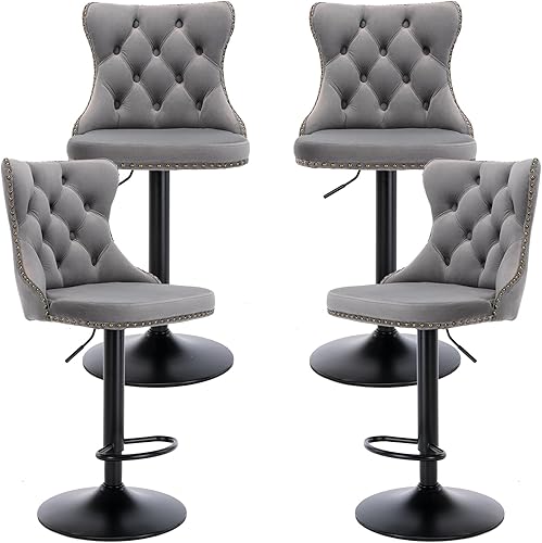 Miniatura 37 de Juego de 2 taburetes de bar giratorios de terciopelo, altura ajustable de 25 a 33 pulgadas, taburetes de bar con respaldo, sillas de bar para altura