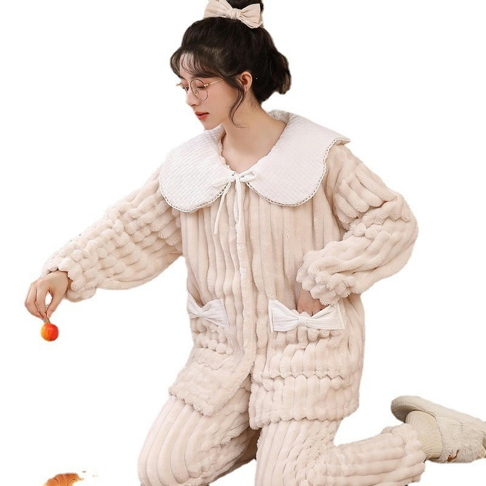 Pigiama Autumn da Donna E Pigiami Invernali Inincassato in Pigiama Dolce può Essere Indossato Fuori da Abiti da Casa Set-in Pelle Rosa-XL (consigliato 120-135 Catties)