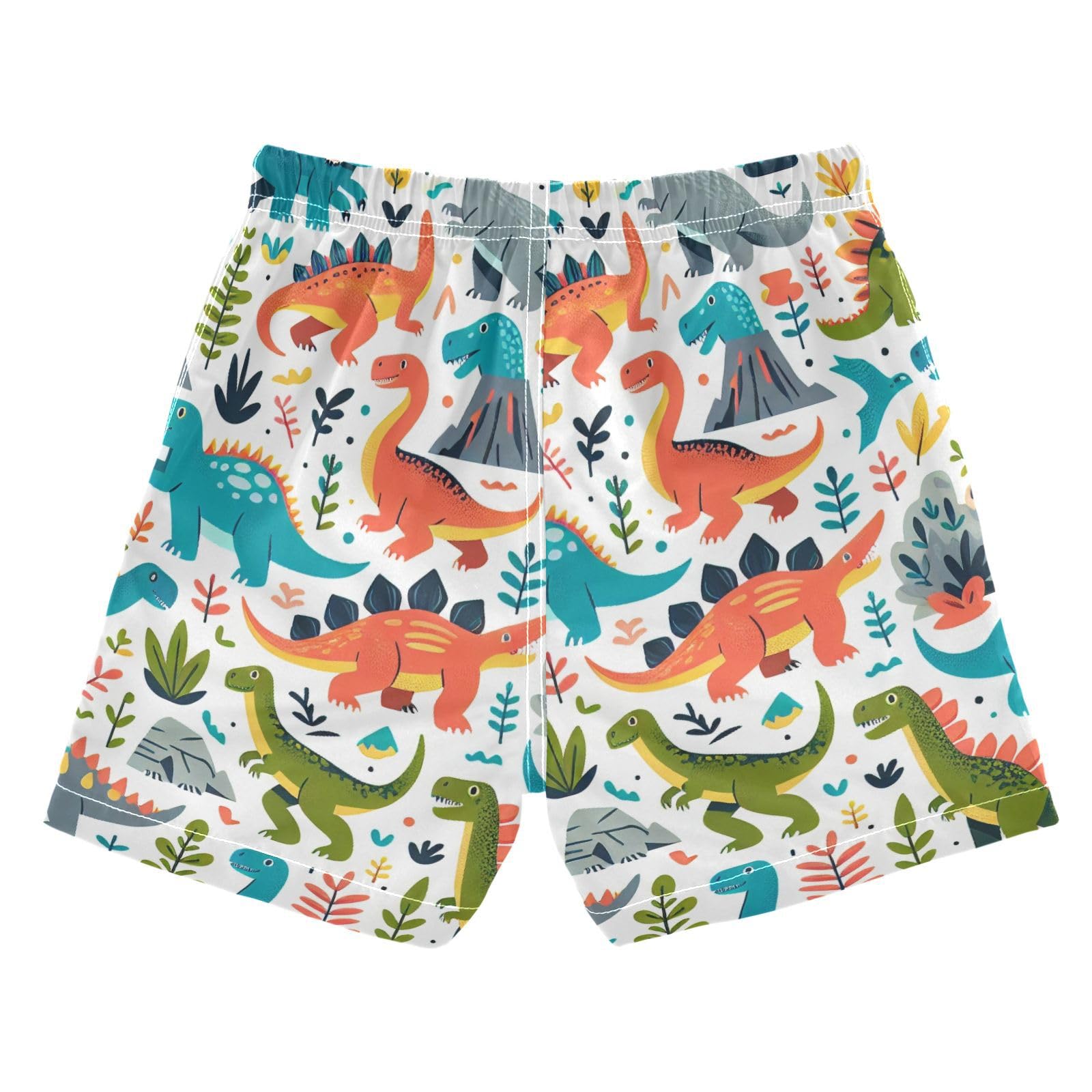 FLildon Cartoon Dinosaurs Little Boys Swim Trunks with Mesh Lining Quick Dry Beach Board Shorts, 3T