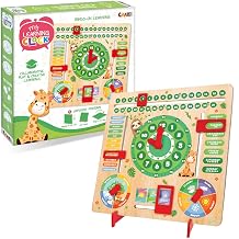 CRAZE English Learning Clock for Kids Time, Weather, Months, Days of the Week... Educational Wooden Game with Animal Designs, Green
