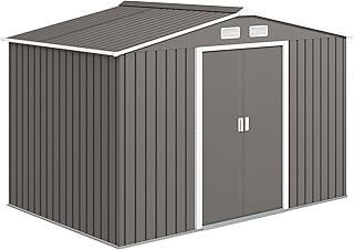 Outsunny Abri de Jardin en métal 5,4 m² cabane de Jardin 277 x 195 x 192 cm cabanon Rangement Outils avec Fondation, Porte coulissante verrouillables et 4 aérations - Gris