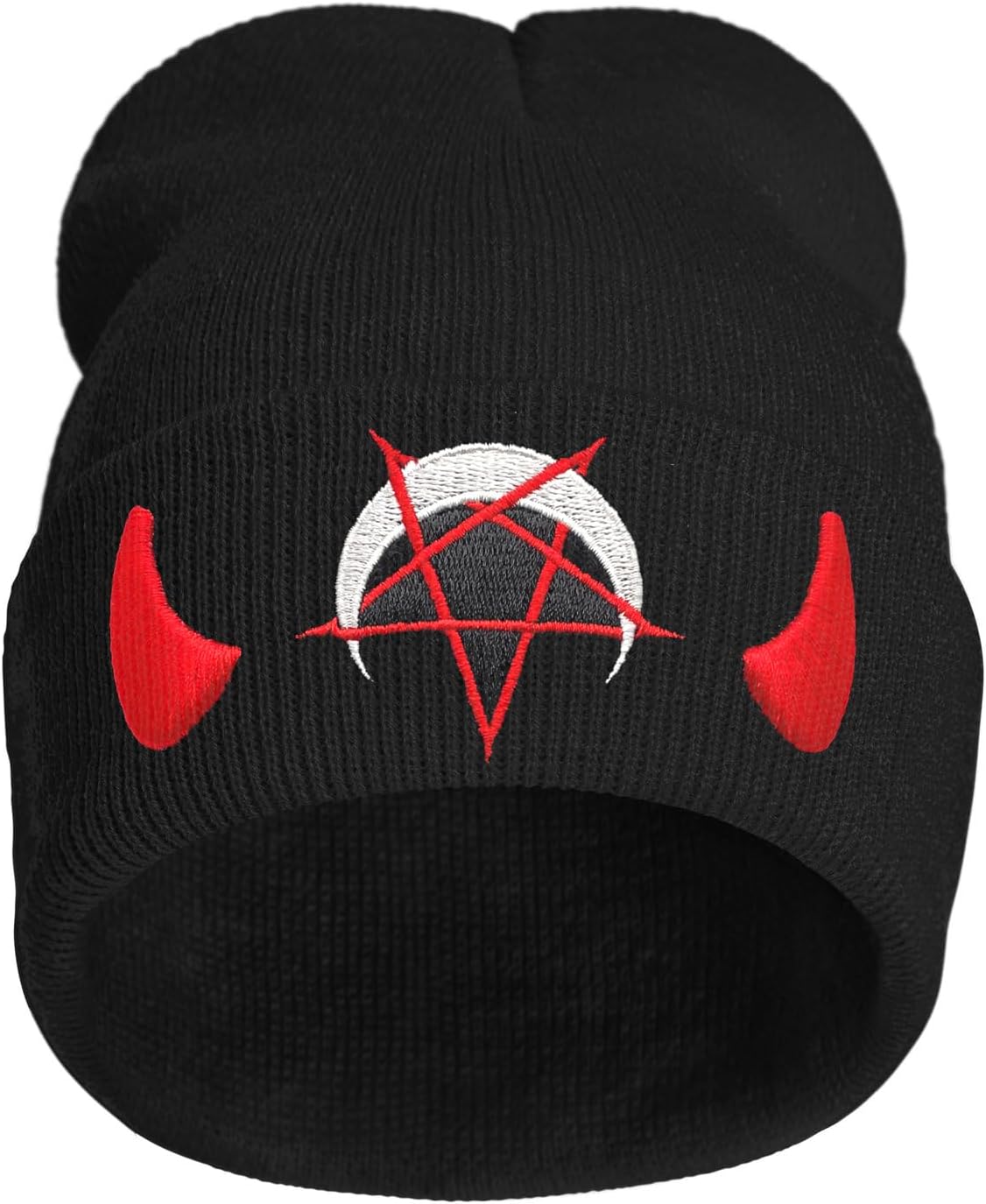 Spooky Horror Devil Horned Embroidery Beanie Knit Hat for Men Women, Casual Skull Knit Cap - Image 5