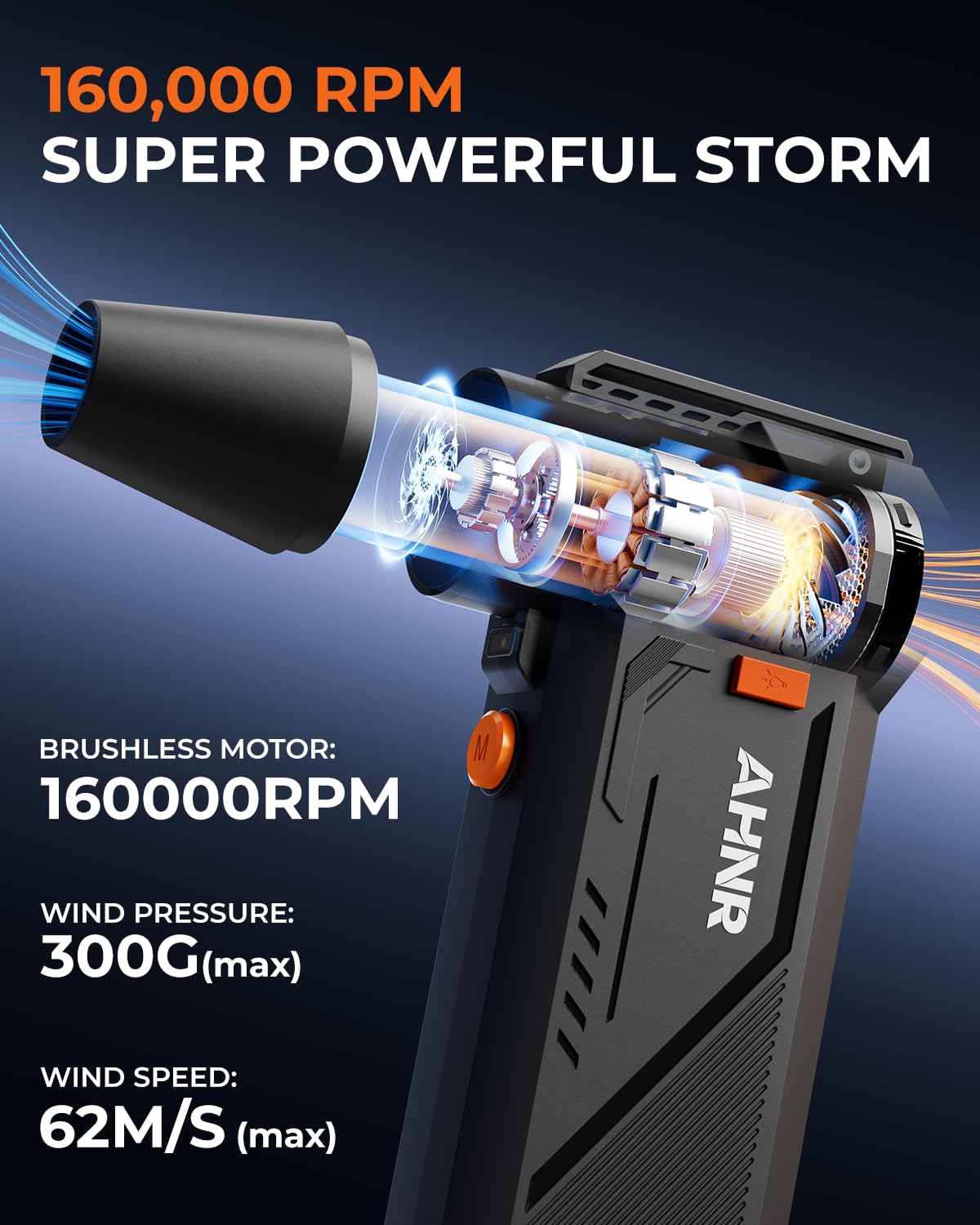 AHNR - Plumero de aire comprimido, 160.000 rpm, potente soplador eléctrico recargable con motor sin escobillas, mini soplador de aire ajustable de 3 engranajes inalámbrico para computadora, teclado