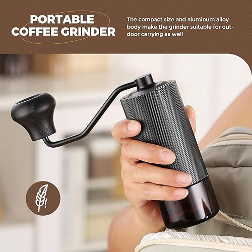 Miniatura 4 de Molinillo de café manual CNC de acero inoxidable de 7 estrellas, molinillo de café cónico de mano con 12 engranajes Grueso ajustable para expreso,