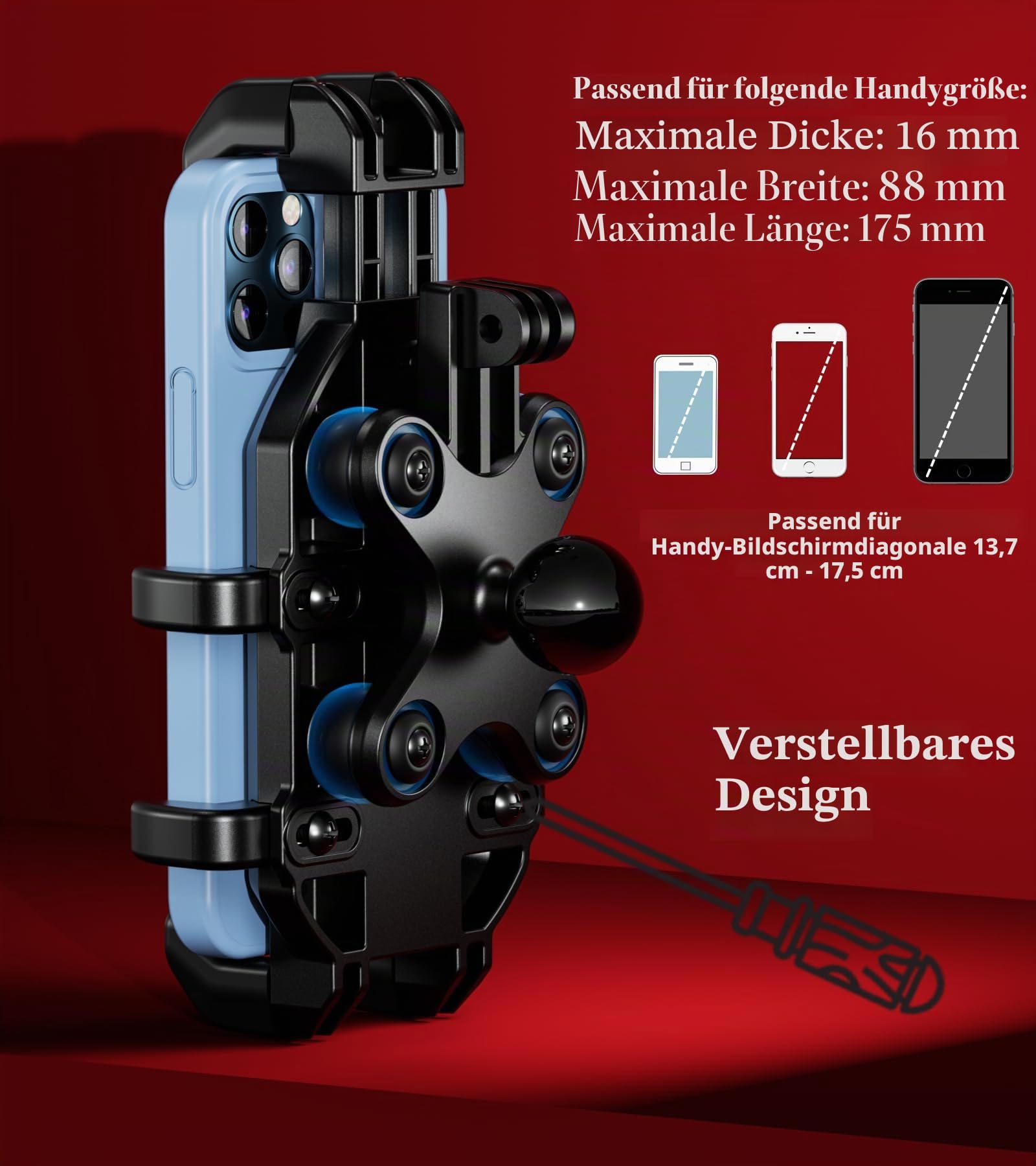 BRCOVAN Motorrad Gabelvorbau Handyhalterung mit Vibrationsdämpfer, Verstellbar Motorrad Handyhalter, Anti-Shake, für 5,4 Zoll - 7,2 Zoll Smartphones