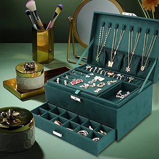 Talifoca Women's Three-Layer Velvet Jewelry Box Organizer for Earrings, Rings, Bracelets and Necklaces