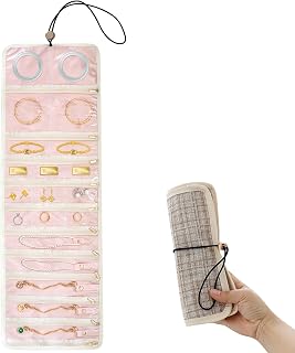 Travel Jewellery Roll for Necklaces, Earrings, Rings - Large Foldable Fabric Jewelry Organizer & Transparent PVC - Women's Beige Anti Snare Jewelry Bag