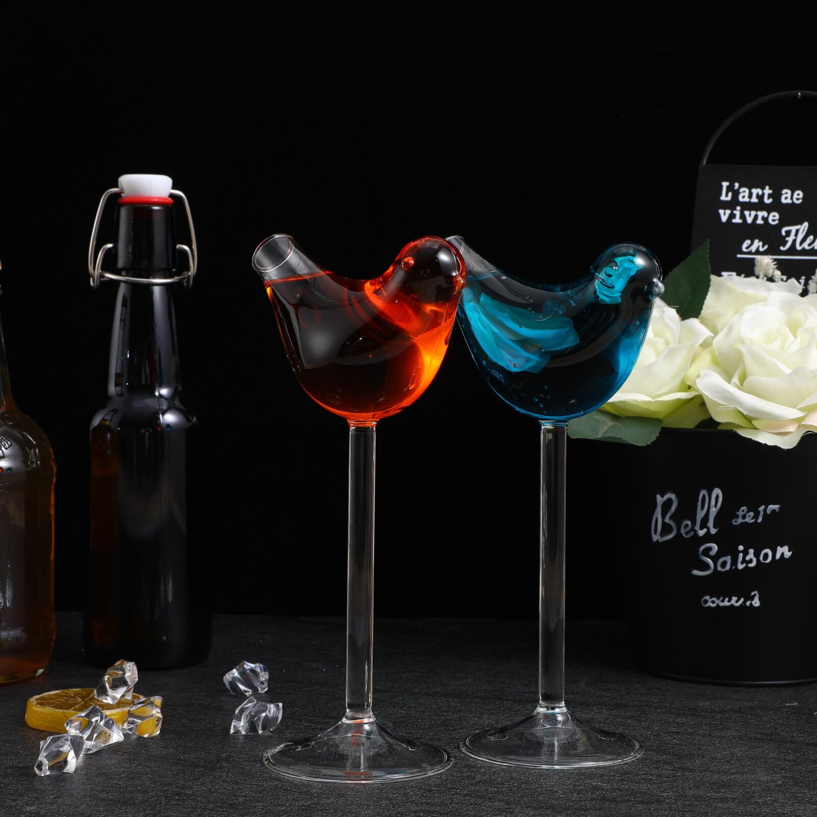 2-Piece Clear Bird Cocktail Glasses — Unique Bird-Shaped Martini Glasses For Cocktails, Wine & Champagne, Elegant Barware