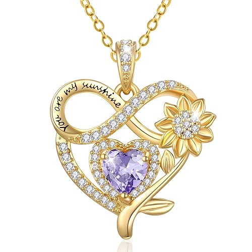 14K Gold Sunflower Heart Birthstone Necklace for Women, You Are