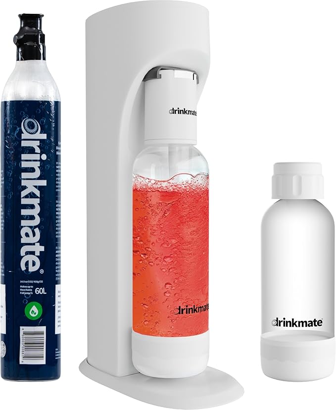Drinkmate OmniFizz Sparkling Water and Soda Maker, Carbonates Any Drink, Special Bundle - Includes 60L CO2 Cylinder, Two Carbonation Bottles, and Fizz Infuser (Classic White)
